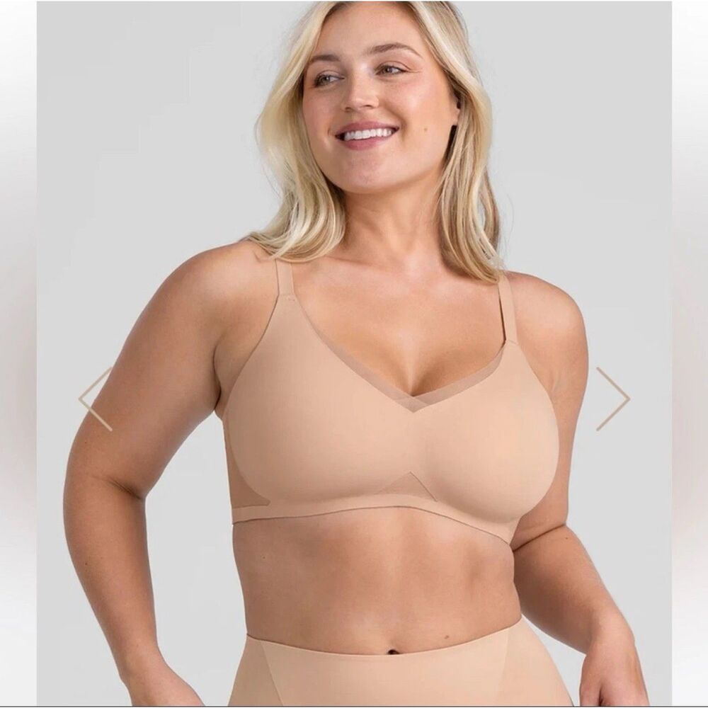 Honeylove Liftwear Crossover Mesh Bra Sand‎ 1X Comfort Support Wireless